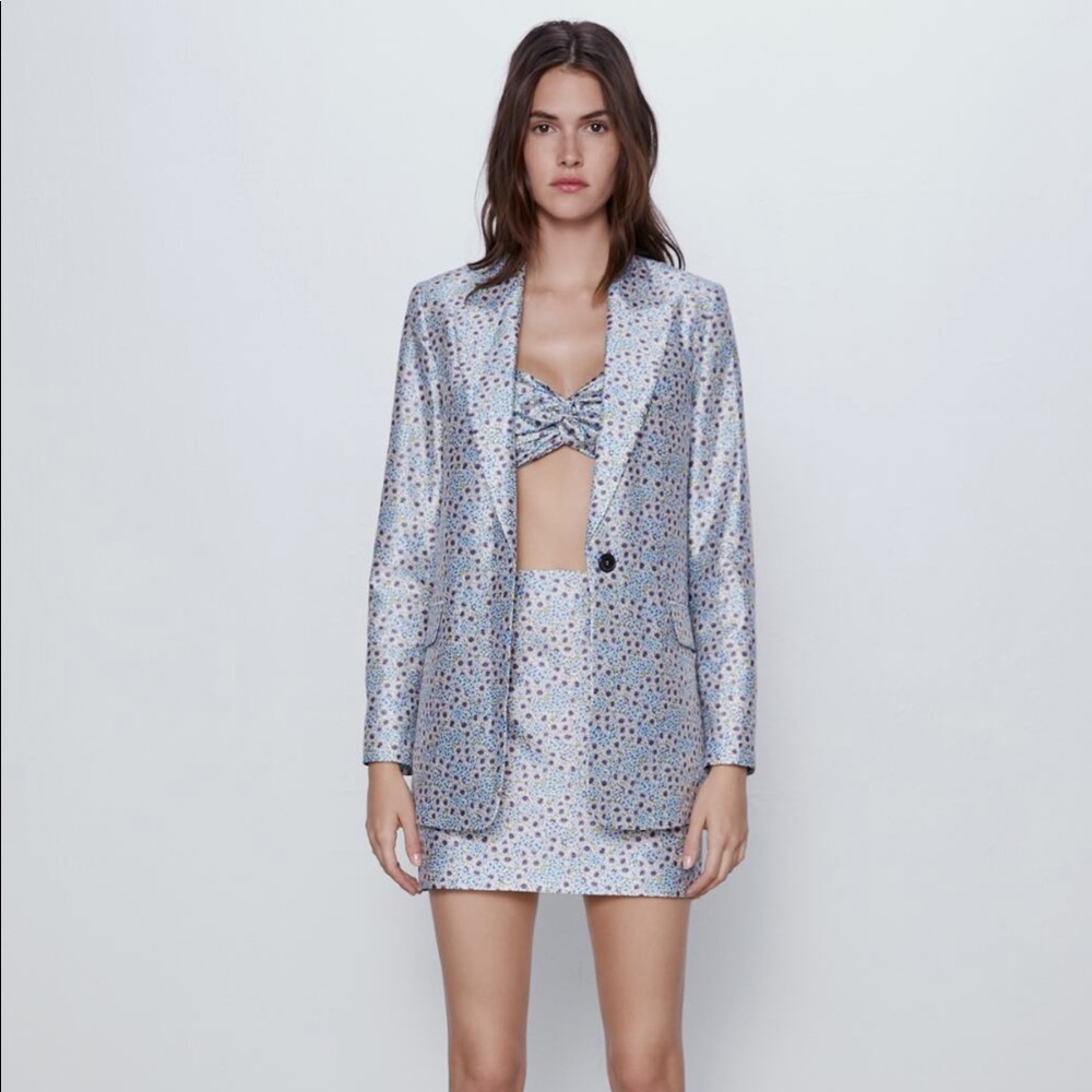 NWT Zara Blue Floral Blazer